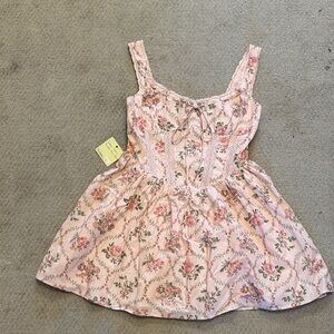 Floral Pink cottage core mini Dress